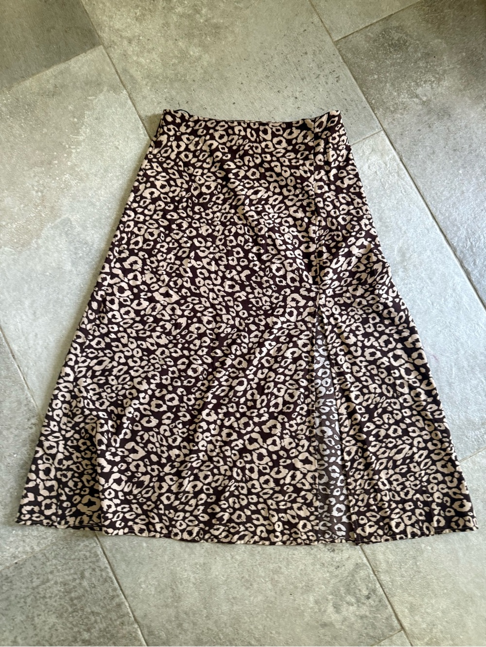 SHEIN Brown and Cream Leopard A-Line Midi Skirt